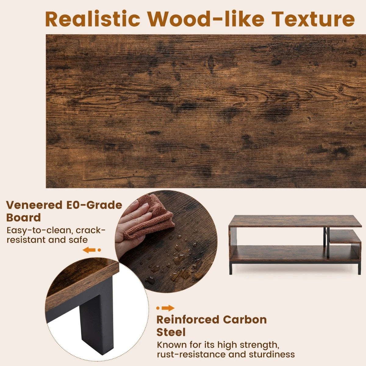 Industrial TV Stand for TVs up to 120 CM with Open Storage Shelves-Coffee