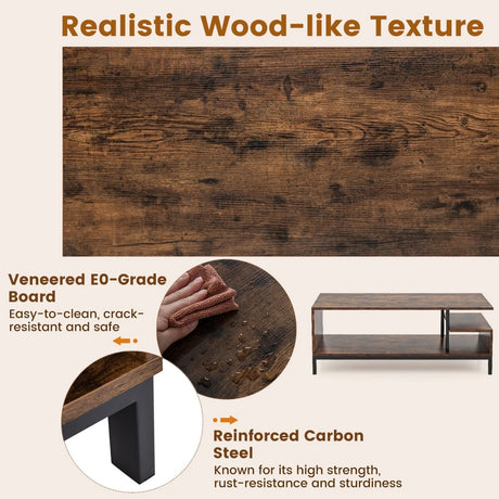Industrial TV Stand for TVs up to 120 CM with Open Storage Shelves-Coffee