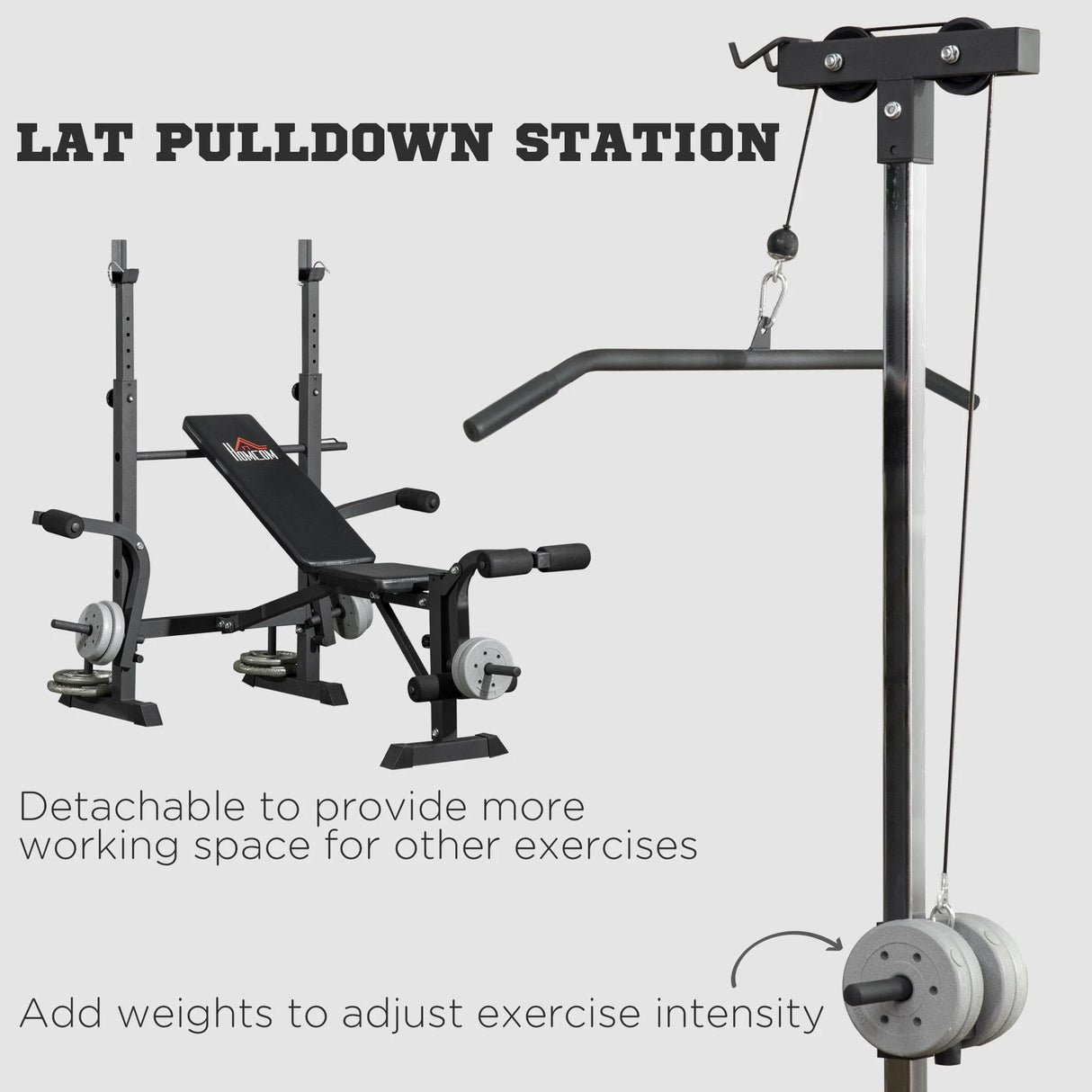HOMCOM Adjustable Weight Bench with Pulley System, Incline Bench Press Set with Squat Rack, Leg Developer, Butterfly and Weight Storage, for Home Gym Full Body Workout