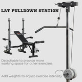 HOMCOM Adjustable Weight Bench with Pulley System, Incline Bench Press Set with Squat Rack, Leg Developer, Butterfly and Weight Storage, for Home Gym Full Body Workout