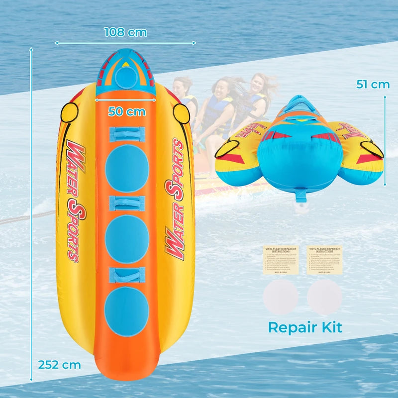 3-Person Inflatable Banana Boat with 3 EVA-padded Seats and Handles