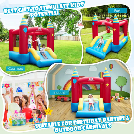 2-in-1 Inflatable Bounce House with Slide & Carrying Bag (without Blower)