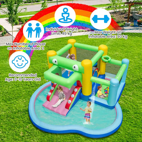 5-in-1 Inflatable Bounce House Crocodile Water Park with Splash Pool with 680W Blower