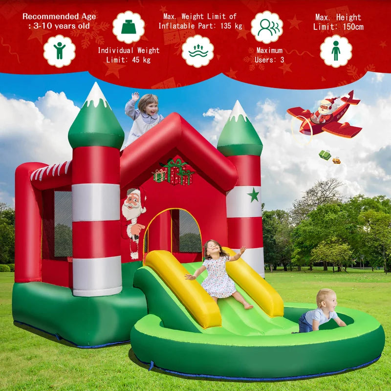 Christmas Themed Kids Inflatable Bounce House with Slide without Blower