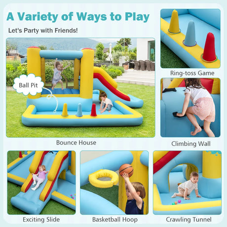 7-in-1 Giant Bouncy Castle with Slide and Tunnel without Blower