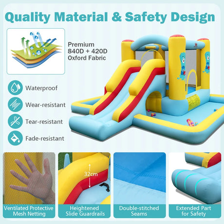 7-in-1 Giant Bouncy Castle with Slide and Tunnel without Blower