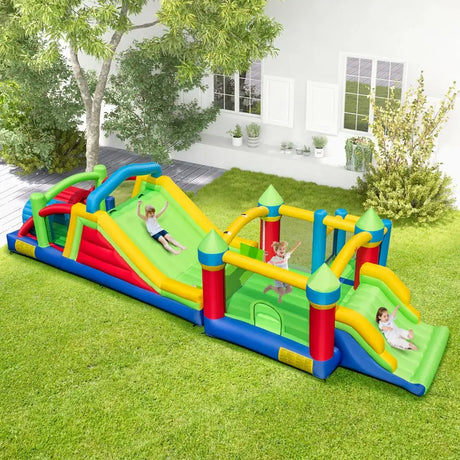 Inflatable Obstacle Course Bounce House with Dual Slides and 680W Blower