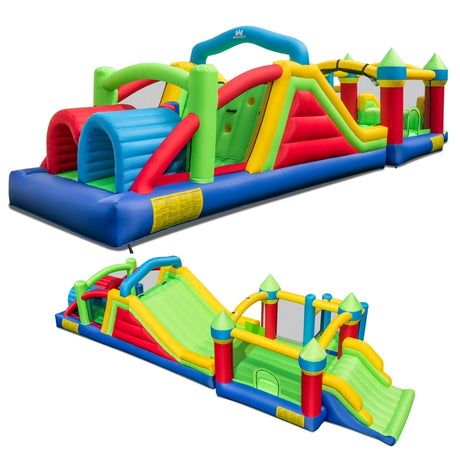 Inflatable Obstacle Course Bounce House with Dual Slides and 680W Blower