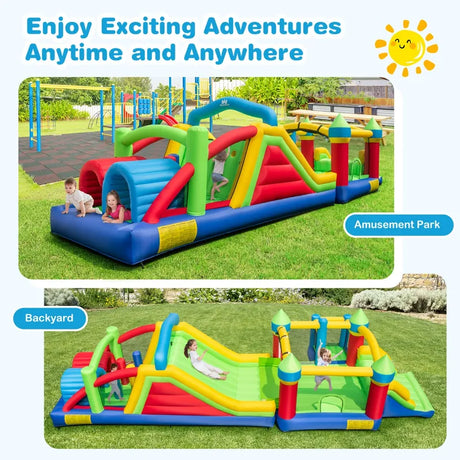 Inflatable Obstacle Course Bounce House with Dual Slides and 680W Blower
