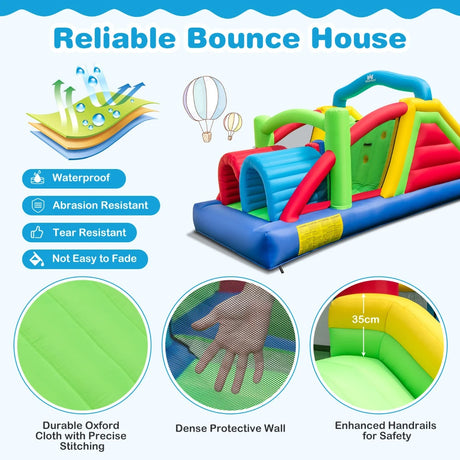 Inflatable Obstacle Course Bounce House with Dual Slides and 680W Blower