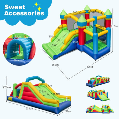 Inflatable Obstacle Course Bounce House with Dual Slides and 680W Blower