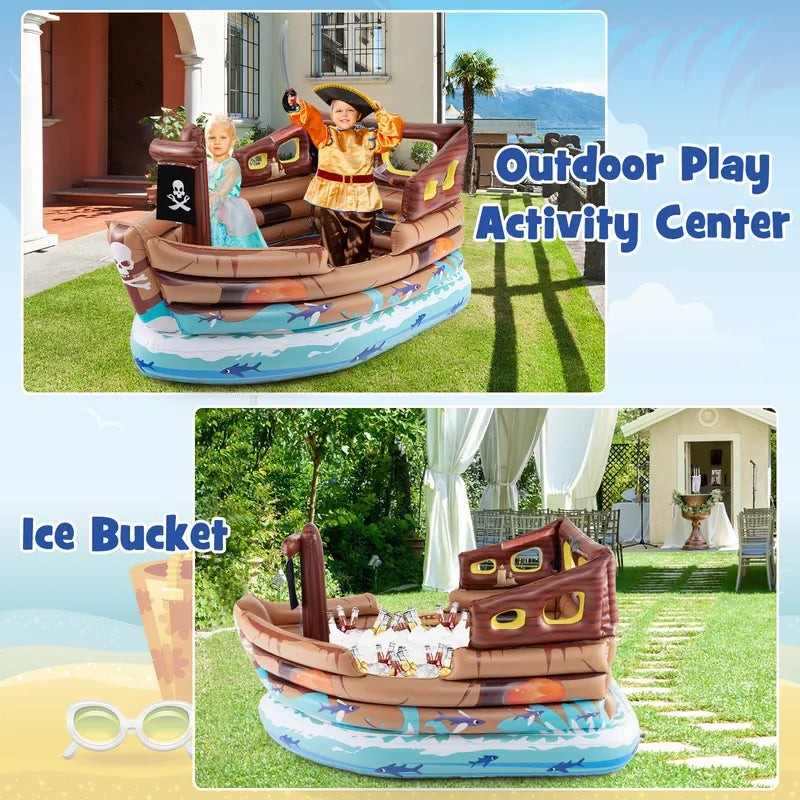 Inflatable Pirate Ship Playhouse with Built in Motor-Multicolor