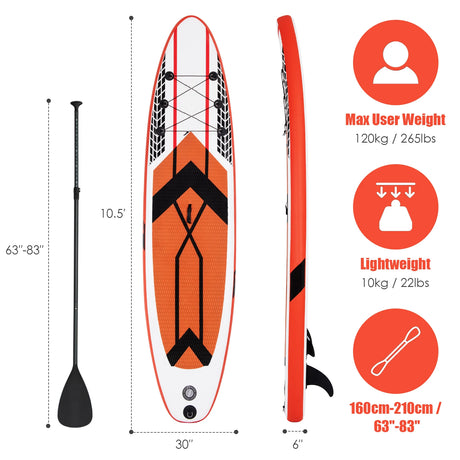 10.5 Feet Inflatable Stand Up Paddle Board with Carrying Bag and Aluminum Paddle-M
