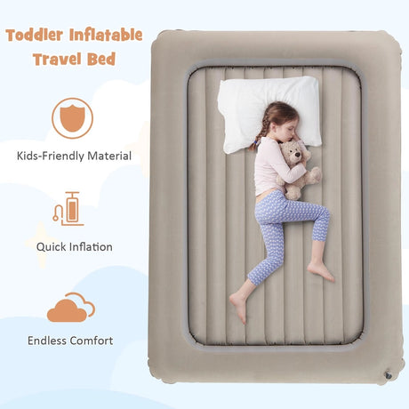 Inflatable Toddler Travel Bed with Electric Pump and Raised Bed Rails-Grey