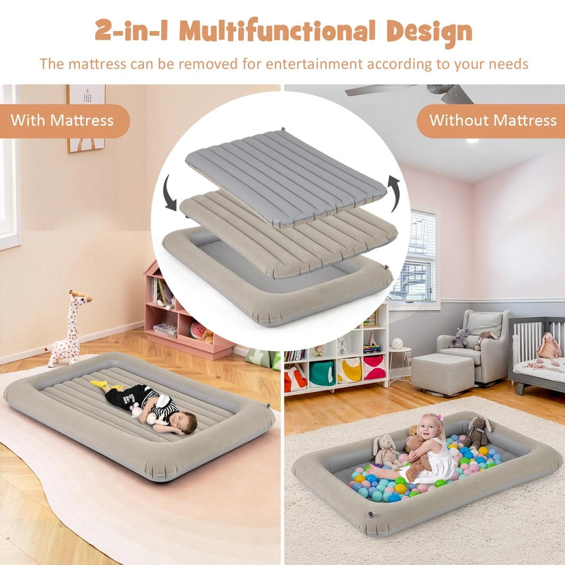 Inflatable Toddler Travel Bed with Electric Pump and Raised Bed Rails-Grey