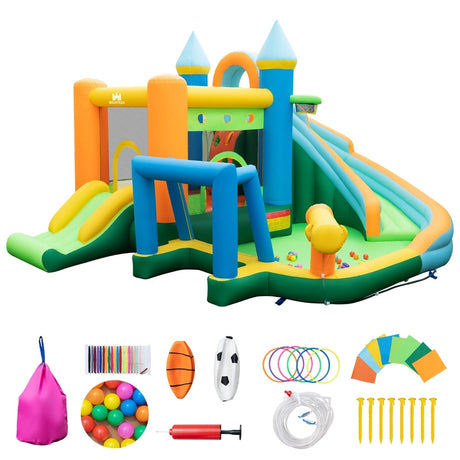 Inflatable Water Slide Blowup Bounce House with Dual Slides and Splash Pool (Without Blower)