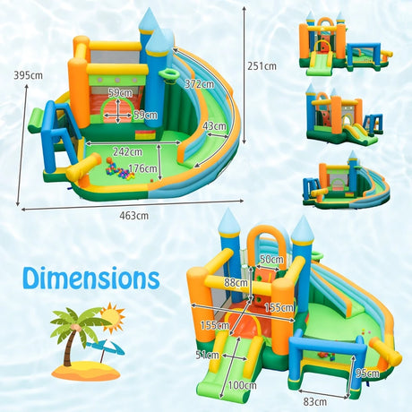 Inflatable Water Slide Blowup Bounce House with Dual Slides and Splash Pool (Without Blower)