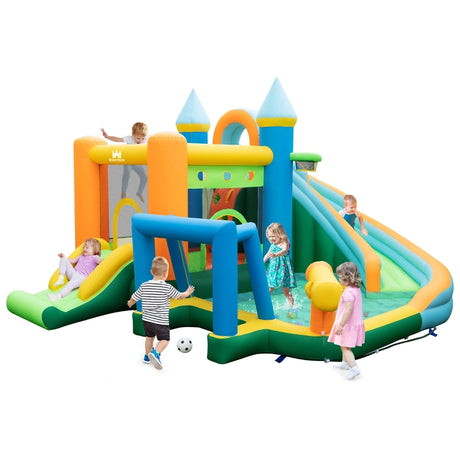 Inflatable Water Slide Blowup Bounce House with Dual Slides and Splash Pool (Without Blower)