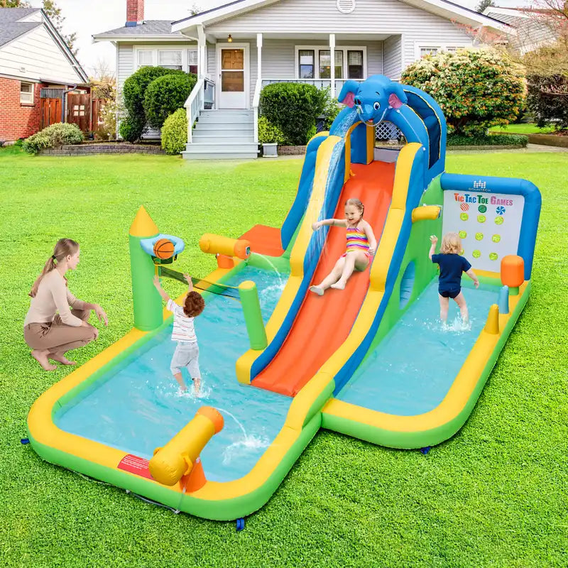 Inflatable Water Slide with Splash Pool and Climbing Wall for Oudoor Indoor without Blower
