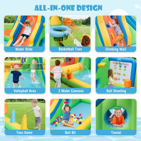 Inflatable Water Slide with Splash Pool and Climbing Wall for Oudoor Indoor without Blower
