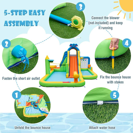 Inflatable Water Slide with Splash Pool and Climbing Wall for Oudoor Indoor without Blower