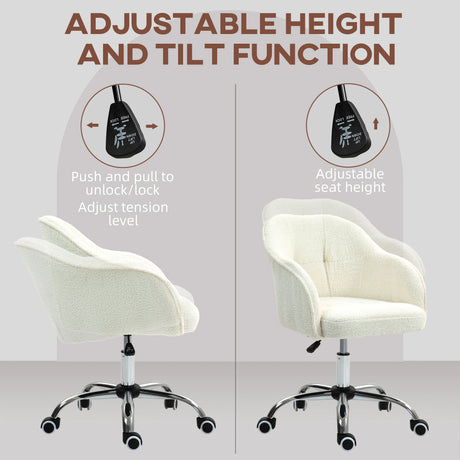 HOMCOM 46-56 cm Teddy Fleece Office Chair - Cream
