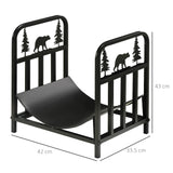 Outsunny Metal Firewood Log Holder Indoor Outdoor Firewood Rack Inner Arced Fireplace Wood Storage Shelf w/ Bear Shape Design, Rust-Resistant, Black, 42W x 33.5D x 43H cm