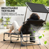 Outsunny Folding Sun Loungers Set of 2 with Canopy, Reclining Sunbed with Cushion, Side Pocket, Carrying Handle, Light Grey