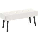 HOMCOM End of Bed Bench, Corduroy Bedroom Bench with Thick Padding and Steel Legs, Tufted Window Seat for Entryway, Living Room, Cream White