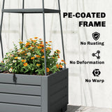 Outsunny 2 Pack Raised Garden Bed with Trellis, Plastic Outdoor Planter Box with Removable Drainage Tray