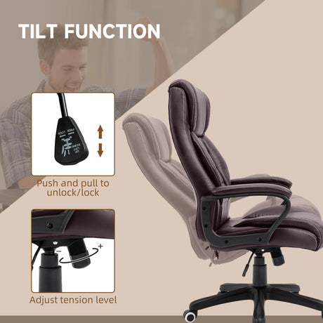 Vinsetto Office Chair with 6-Point Maaage, PU Desk Chair with Padded Seat and Armrest, Computer Chair with Tilt Function for Home, Brown