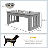 PawHut Raised Dog Feeding Bowls with Stand, Stainless Steel for Medium Dog, 58L x 31W x 25H cm - Grey