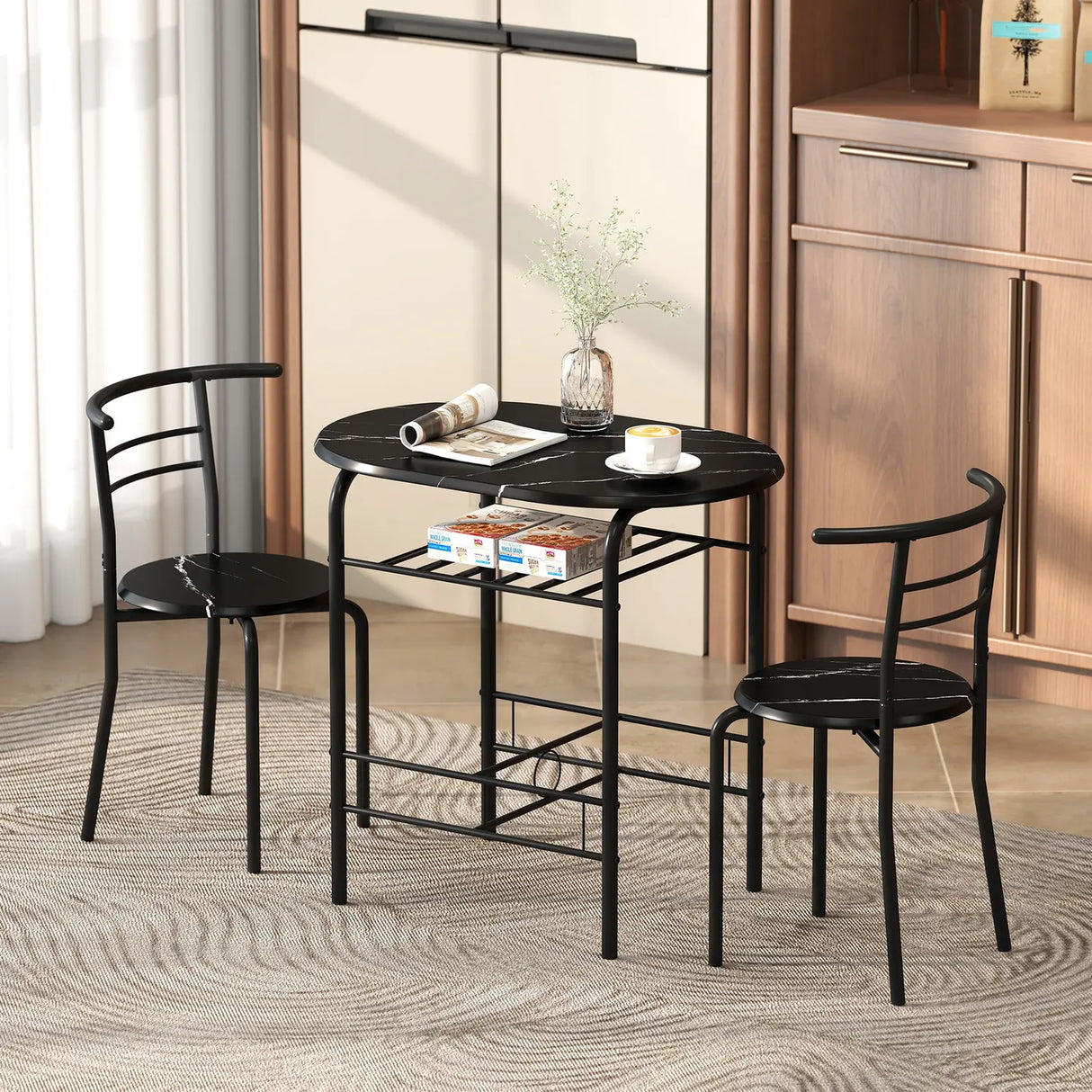 HOMCOM Three-Piece Compact Dining Set - Black