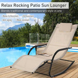 Outsunny Outdoor Garden Rocking Chair, Patio Sun Lounger Rocker Chair with Breathable Mesh Fabric, Removable Headrest Pillow, Armrest, Side Storage Bag, Cream White