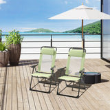 Outsunny Folding Garden Chairs Set of 2, 5-Position Recliner Camping Chair with High Back, All Weather Texteline Seat, Portable Outdoor Dining Chairs with Headrests for Patio, Picnic, Green