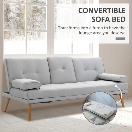 HOMCOM Fabric Click Clack Sofa Bed with 2 Cup Holders, Convertible Futon Settee, Futon Recliner Lounge for Living Room, Spare Room, Bedroom, Grey
