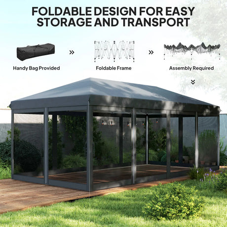 Outsunny 3 x 6m Pop Up Gazebo, Outdoor Canopy Shelter, Marquee Party Wedding Tent with 6 Mesh Walls and Carry Bag, Black