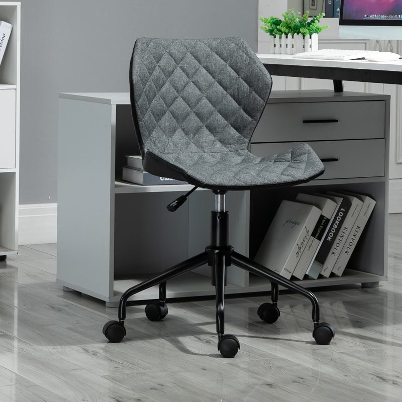 HOMCOM Office Computer Desk Chair, Swivel Task Chair no Arms, Fabric Study Chair with Adjustable Height and Rolling Wheels for Home Work, Grey