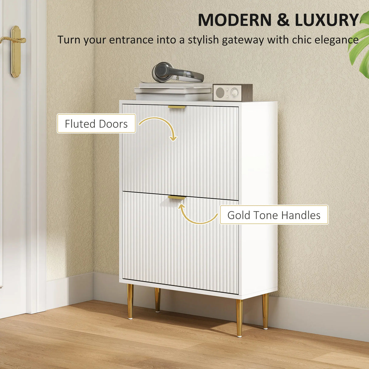 HOMCOM Narrow Shoe Cabinet with 2 Flip Drawers - White