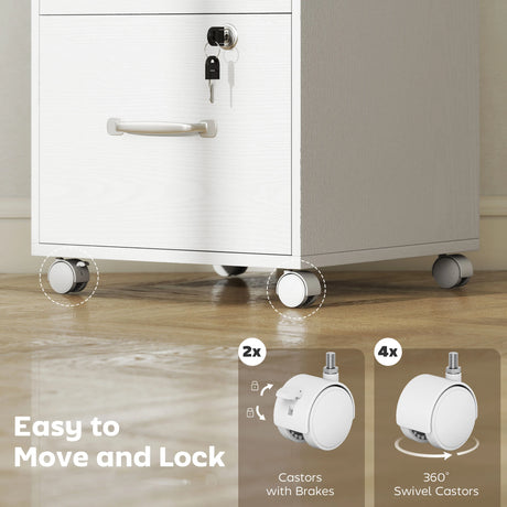 HOMCOM Three Drawer Wood-Effect Filing Cabinet - White