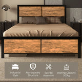 HOMCOM Industrial Double Bed Frame, 5FT Steel Bed Base with Headboard, Footboard, Slatted Support and Under Bed Storage, 142 x 195cm, Rustic Brown