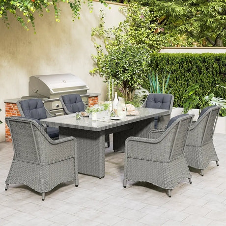 Outsunny Seven-Piece Rattan Dining Set - Mixed Grey
