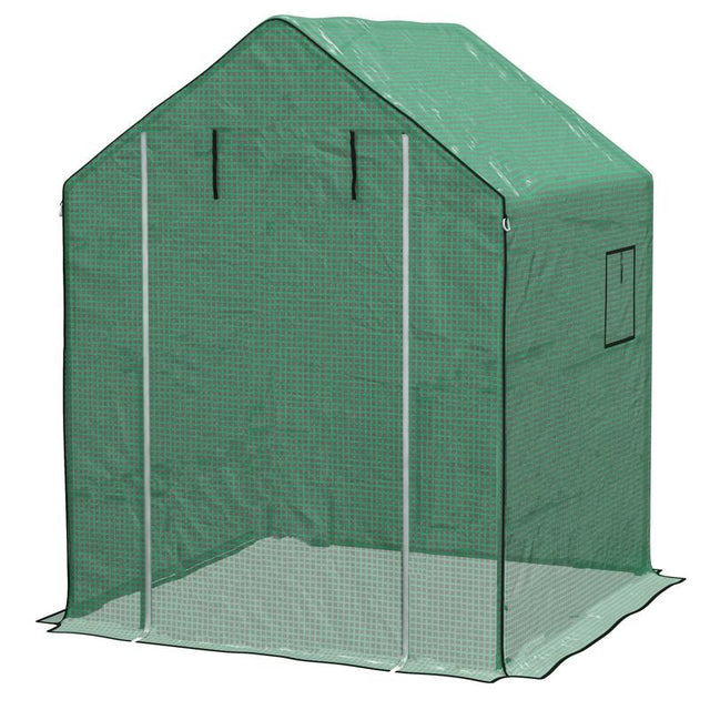 Outsunny Greenhouse Cover Replacement Walk-in PE Hot House Cover with Roll-up Door and Windows, 140 x 143 x 190cm, Green