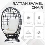 Outsunny 360 Swivel Egg Chair, Garden Rattan Swivel Chair with Thickened Cushion and Pillow, 150 KG Capacity for Indoor Outdoor, Balcony, Patio, Black