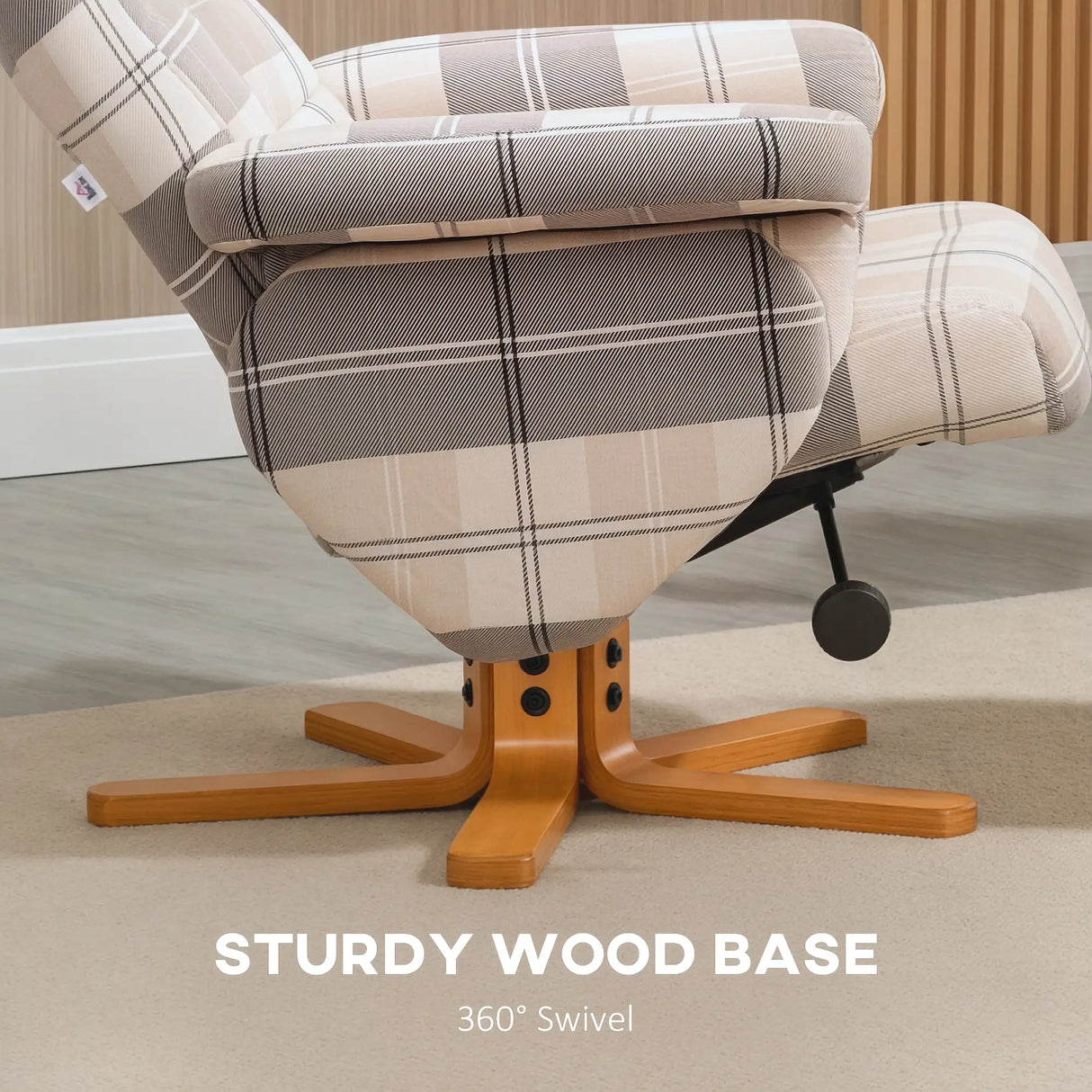 HOMCOM Linen Swivel Recliner Chair with Footstool, Wooden Base and Storage for Living Room, Multicolour