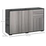 HOMCOM High Gloss Side Cabinet, Push-Open Design with 2 Drawers and 2 Cabinets for Living Room, 74H x 117W x 36Dcm, Light Grey and Black