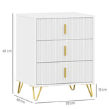 HOMCOM Set of 2 Elegant Chest of Three Drawers - White/Gold-Tone