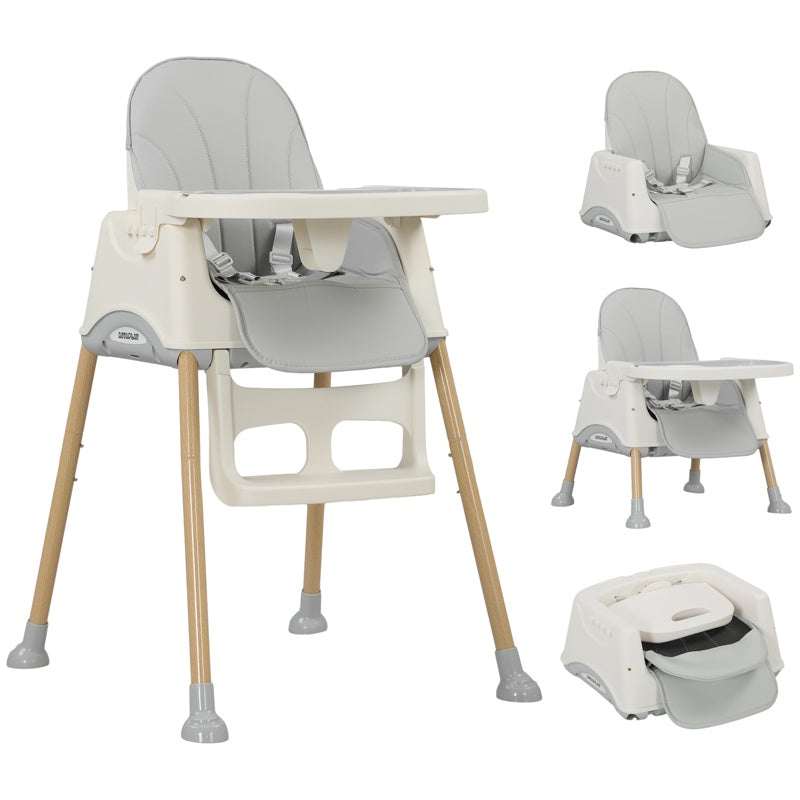 AIYAPLAY 3 in 1 Foldable High Chair for Babies and Toddlers with Safety Harness, Washable Removable Seat Cushion & Tray, Grey