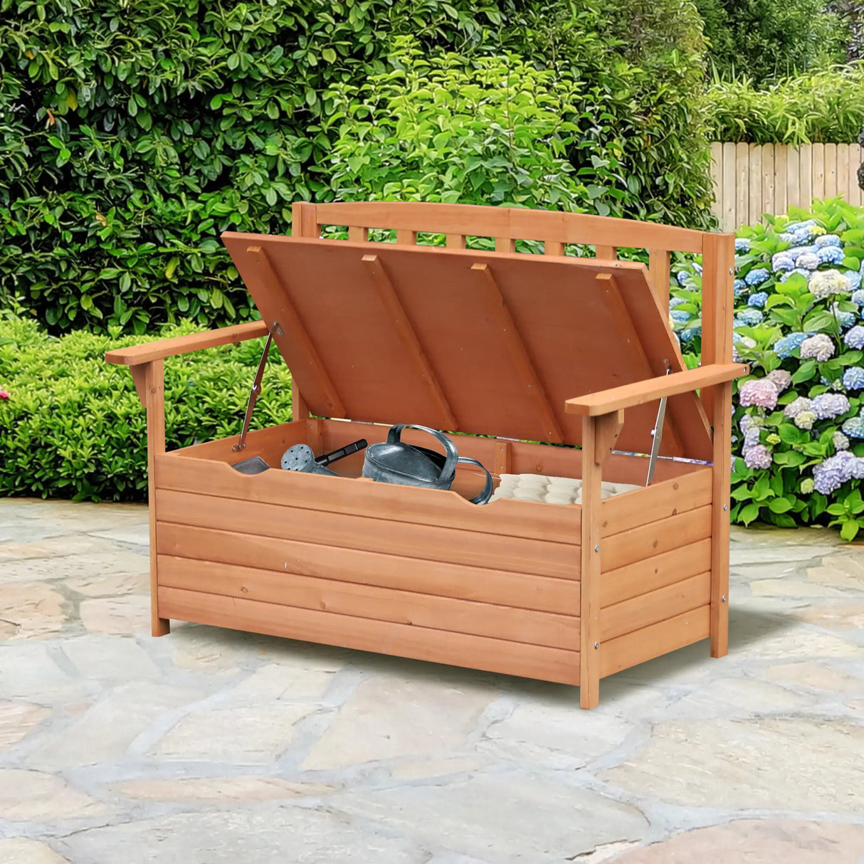 Outsunny Two-Seater Garden Storage Bench - Natural