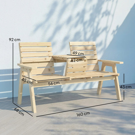Outsunny Fir Wood Convertible 2 to 3 Seater Outdoor Garden Bench, Natural Wood Finish